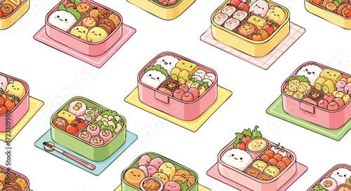 Delightful bento boxes with adorable food characters for healthy school lunches and fun family meals featuring cute smiling faces