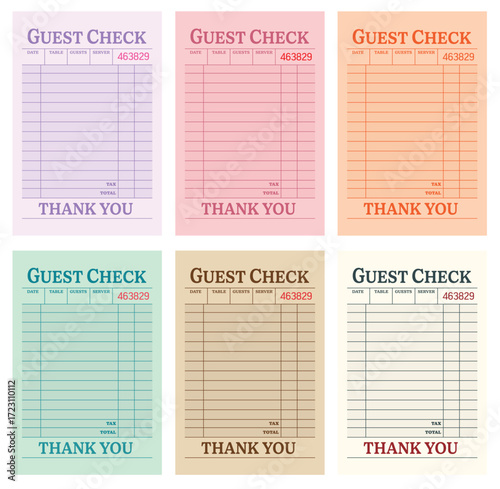 Guest check art print, trendy wall art blank restaurant receipt vector illustration for digital and personalized gift
