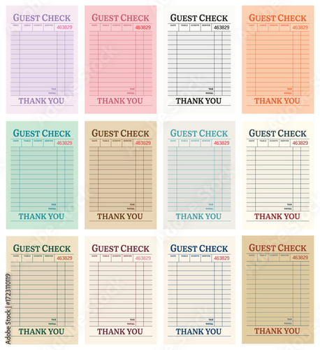 Guest check art print, trendy wall art blank restaurant receipt vector illustration for digital and personalized gift