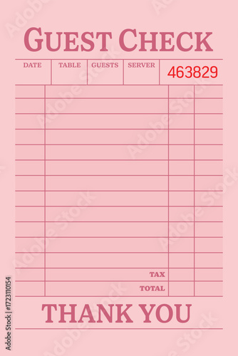 Guest check art print, trendy wall art blank restaurant receipt vector illustration for digital and personalized gift