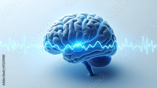 Alpha wave A hyper-realistic human brain shown from above, with semi-transparent overlays of alpha brainwave frequencies, glowing in a delicate blue hue(5)