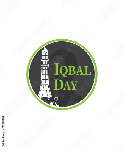 Allama iqbal day logo, 9 November. Iqbal Day poet of the east, minimalist graphic for cultural events, national celebrations, and historical awareness on Iqbal day in November
