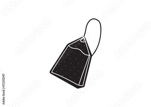 Single Black Tea Bag Icon; Minimalist, Simple, Clean Design; Beverage Graphic.