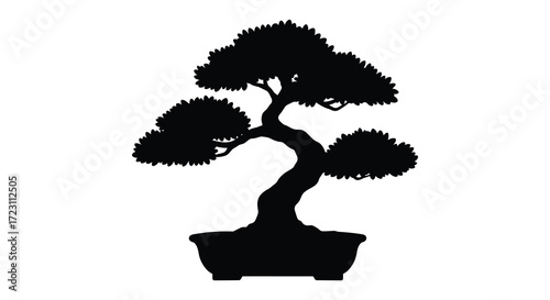 Elegant bonsai tree in a pot a striking black and white silhouette