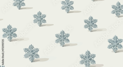 Delicate blue snowflakes falling gently on a winter white background create a cool and calming holiday feel for your seasonal designs