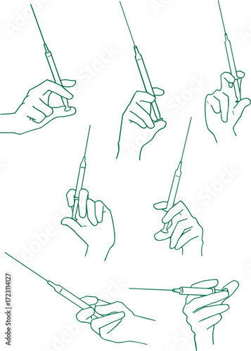  hands holding a syringe in different position  hands holding a syringe in different position