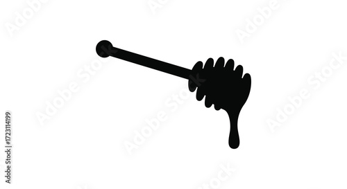 A striking black honey dipper with dripping honey a bold silhouette
