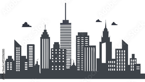Stunning cityscape silhouette with skyscrapers and clouds, perfect for urban development or architectural design projects, a modern skyline for creative ventures