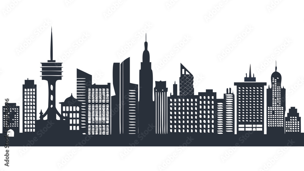 Naklejka premium Striking city skyline silhouette with iconic architecture, perfect for urban development projects, tourism promotions, and modern design concepts