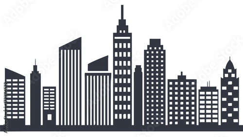 Sleek cityscape skyline silhouette, perfect for urban development, modern architecture, or real estate branding, originally a scalable vector graphic