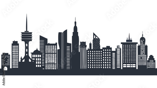 Striking city skyline silhouette with iconic architecture, perfect for urban development projects, tourism promotions, and modern design concepts
