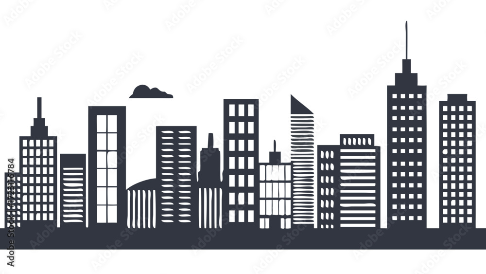 Naklejka premium Modern city skyline illustration with sleek skyscrapers, perfect for urban development projects or business presentations, conveying growth and innovation