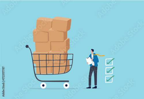 Procurement and asset management, manage or purchasing company equipments, goods and service, audit and checking price and depreciation, businessman procurement manager checking supply assets