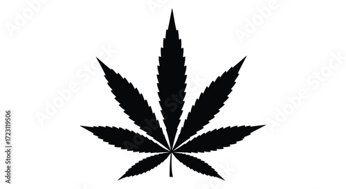 A simple black cannabis leaf design against a white background silhouette