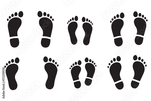 Collection of black footprint icons isolated on Transparent Background
