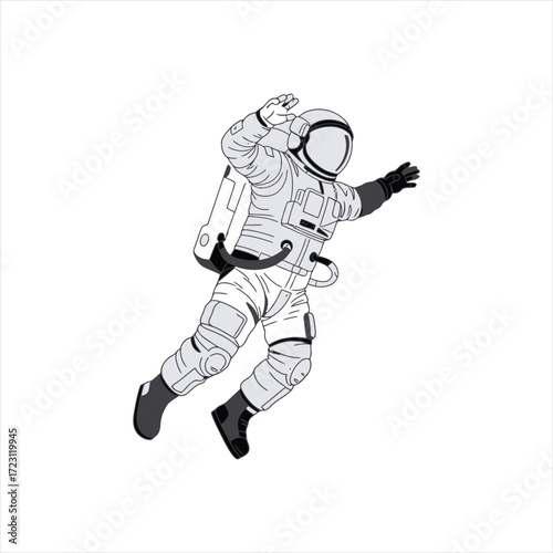 Astronaut floating in space with a retro, vintage vibe perfect for science, technology or exploration themed projects and designs, ideal for website headers