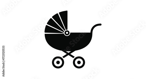 Simple black icon depicting a baby carriage minimalist vector illustration silhouette