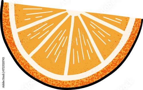 A slice of orange with segments and rind