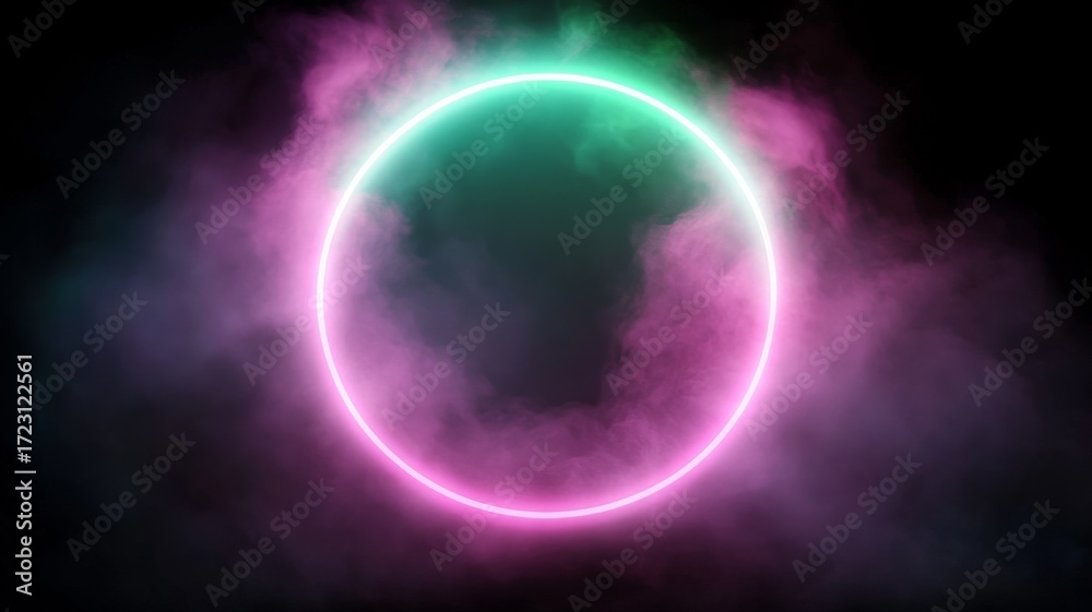 Obraz premium Neon glowing magic circle with vibrant swirling colors and mystical atmosphere