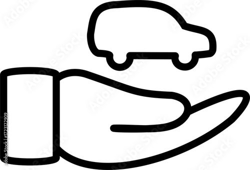 Car sharing service icon. Hand holding car icon. Vector graphics and not Artificial Intelligence, logo illustration. Replaceable vector design.