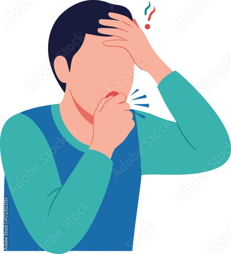 An illustration of a person experiencing severe cough and fever, showing signs of pneumonia or respiratory infection
