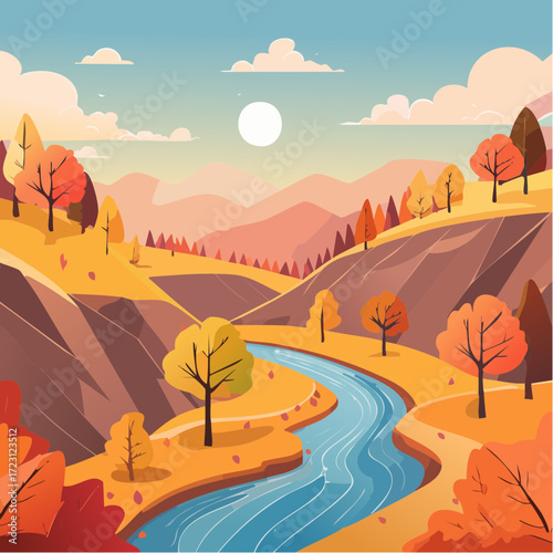 Deep Autumn Ravine Vector Illustration