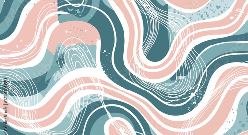 Dynamic abstract wave pattern with soft pink and teal hues evokes modern elegance and artistic flow for creative projects