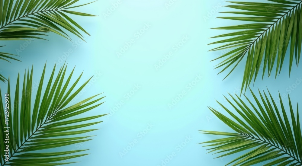 Fototapeta premium Palm leaf frame against a blue background
