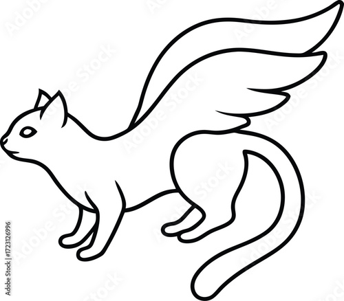 cat with wings flying line art illustration