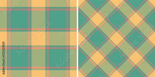 Seamless textile plaid of vector tartan background with a check fabric texture pattern. Set in rainbow colors for luxury bedding sets.
