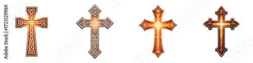 Ornate Christian Cross Collection: Religious Symbols on White