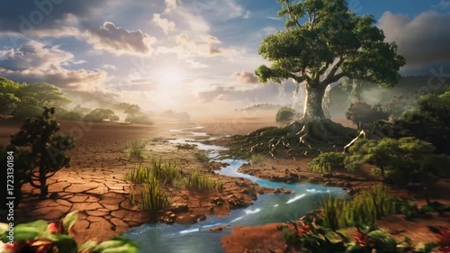 time-lapse, barren landscape into lush jungle