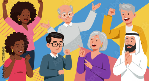 A diverse group of happy multiethnic and multigenerational people celebrating.