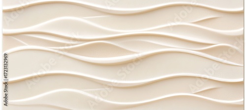 Fototapeta Naklejka Na Ścianę i Meble -  Elegant 3D Embossed Art Waves Cream White Wallpaper Background for Modern Chic Decor and Design