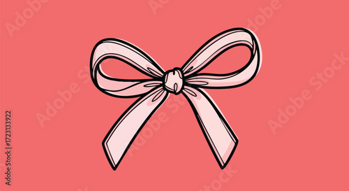 Stylized pink bow illustration on coral background evokes celebratory gift-giving, perfect for holiday promotions and feminine branding projects