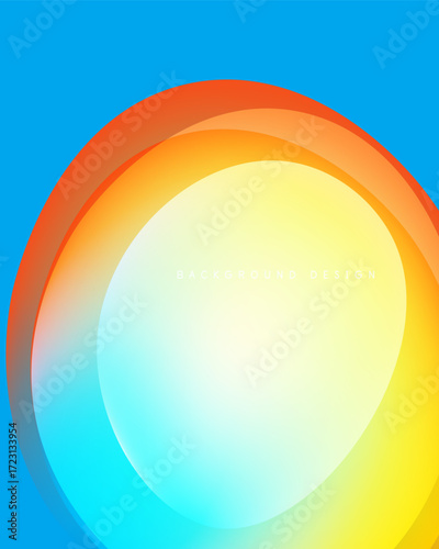 Bright layered curves create vibrant circular design. Colors transition smoothly, evoking warmth, energy. Simple background pattern.