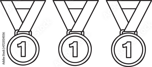 Illustration of three first place medals isolated on white background