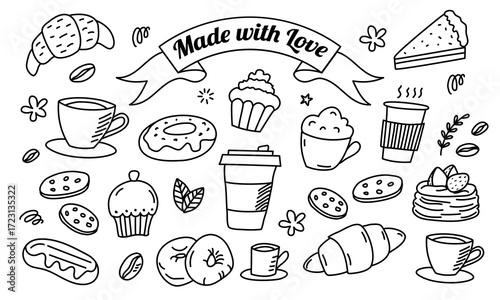 Sweet bakery dessert set with cakes donuts and pastries