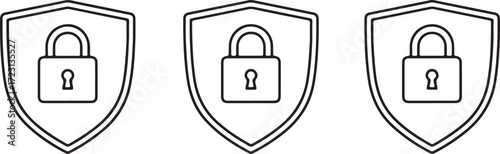 Illustration of three security shields with locks isolated on white background