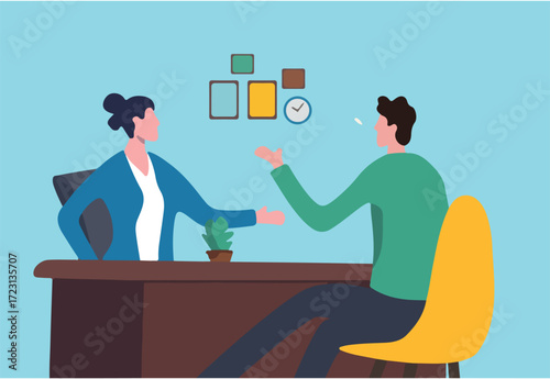 Job interview, business discussion meeting or recruitment manager, candidate answer question or career development, communication or hiring concept, business people answer question in job interview.