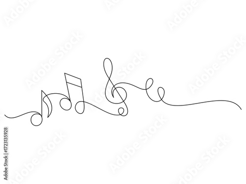 Musical notation in a line art style. music notes background. Illustration continuous line vector eps 10