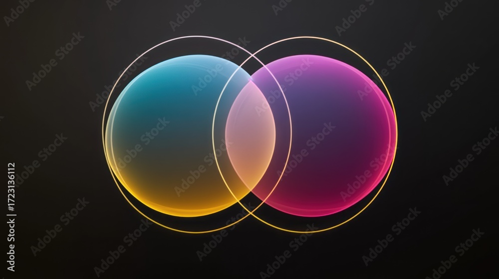 Fototapeta premium Two overlapping circles, vibrant colors, graphic design