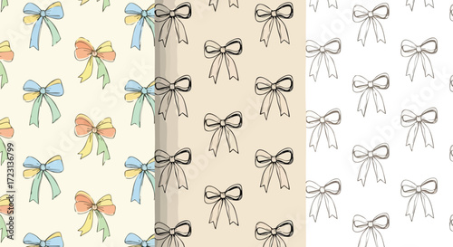 Playful seamless bow pattern for delightful backgrounds and whimsical designs, perfect for festive wrapping and creative projects offering endless style