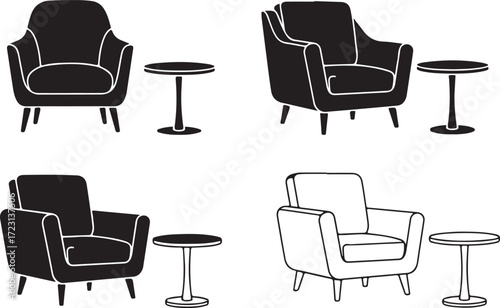 Illustration of armchair and side table set, isolated on white background