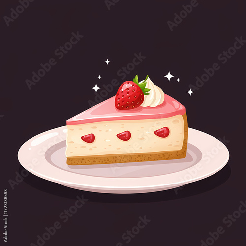 Vetor de fatia de cheesecake de morango – Ilustração de sobremesa brilhante