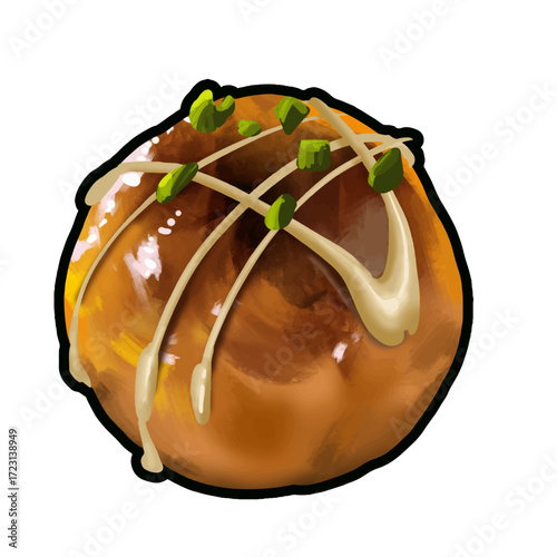 Illustration of Takoyaki with toppings