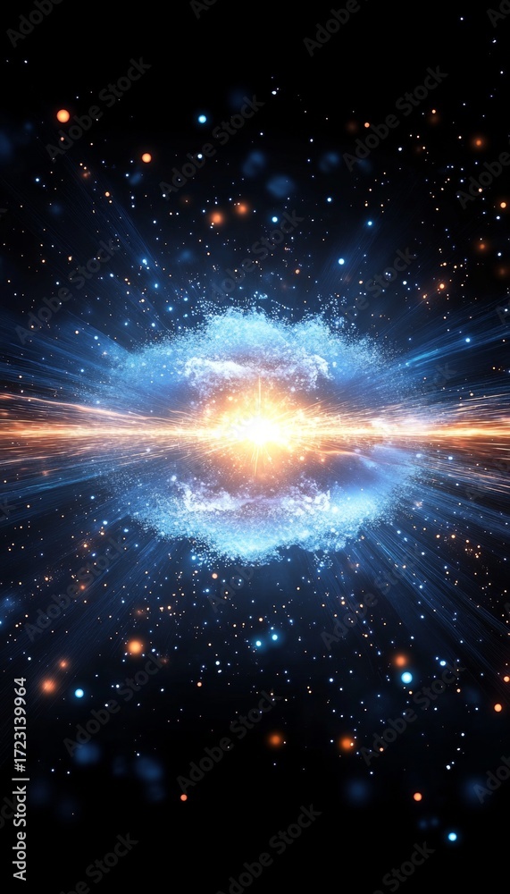 Fototapeta premium Vibrant Digital Explosion Abstract Energy Burst with Glowing Sparks and Cosmic Galaxy Effects