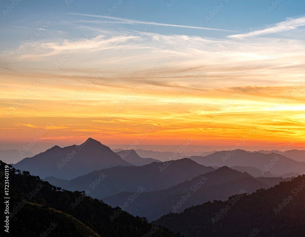 Fototapeta premium Sunset Over Mountain Range Landscape