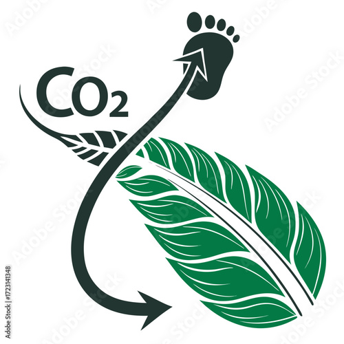 Carbon footprint reduction concept with co2 symbol leaf and footprint icon with upward arrow