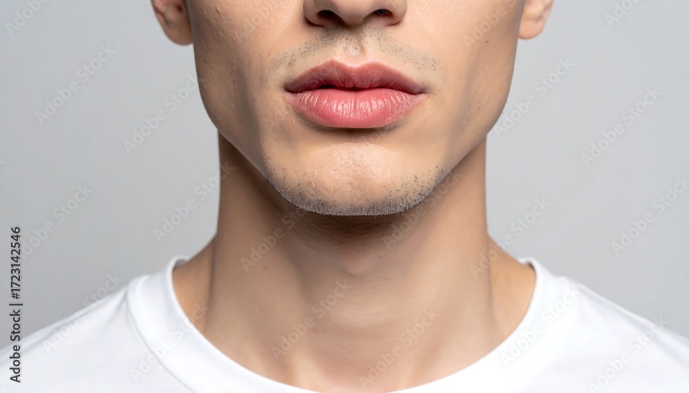 Fototapeta premium Close-up of a man's mouth and neck